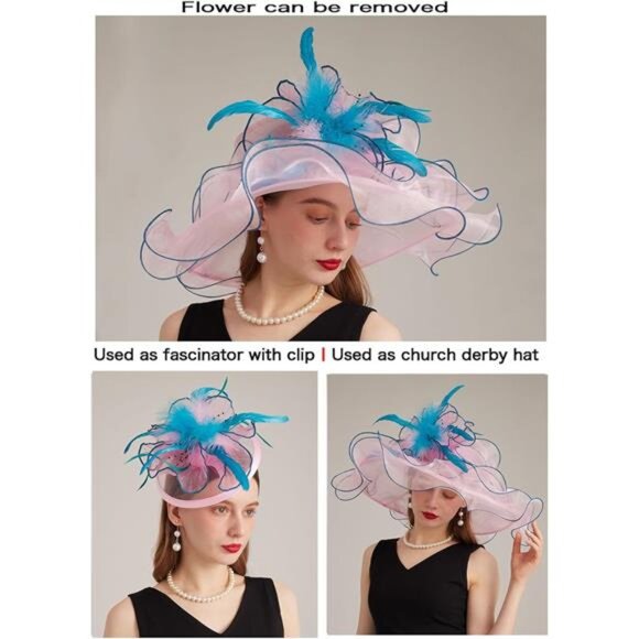Women\'s Kentucky Hat Wide Brim Light Pink Blue